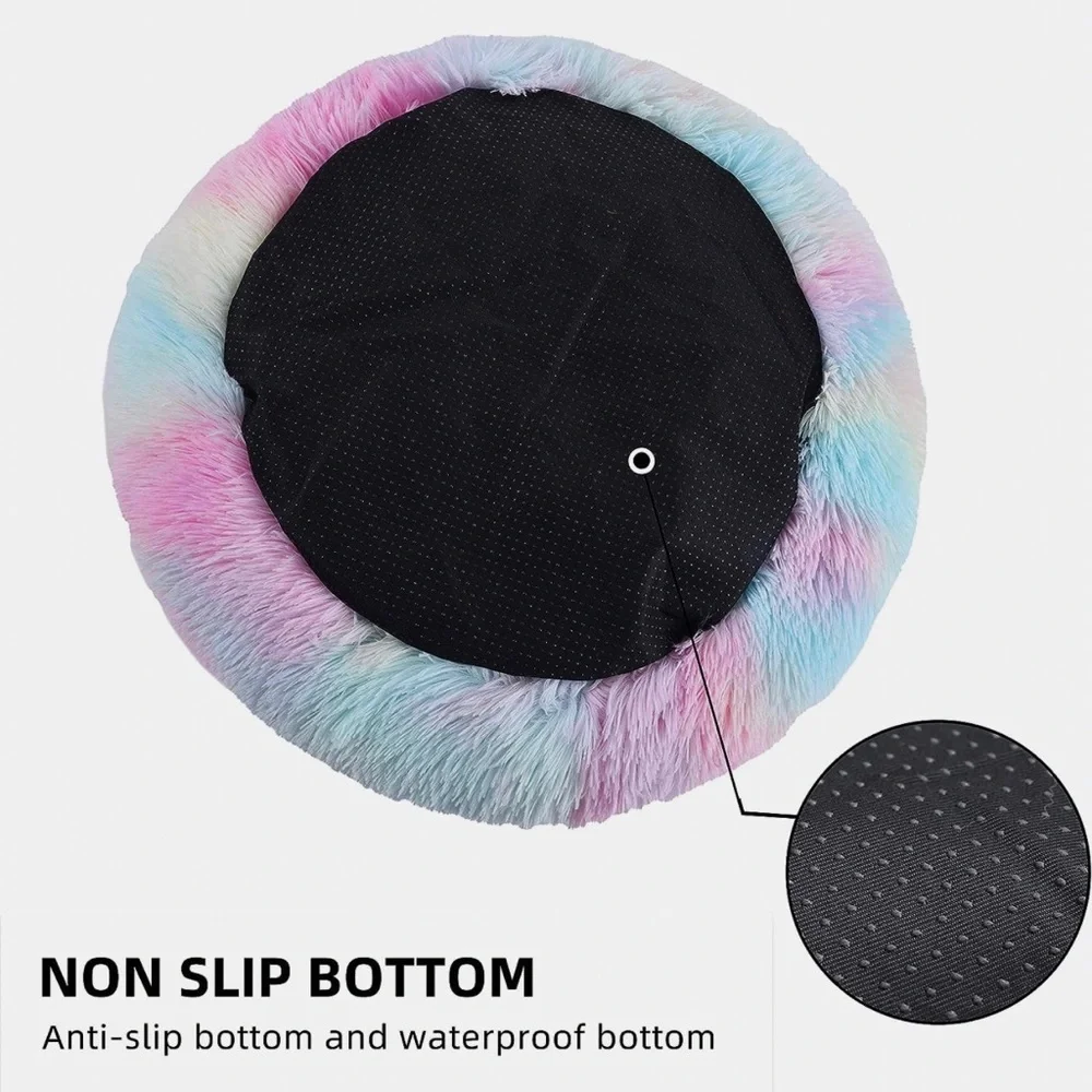 Dog bed new cat fluffy thick soft rainbow donut bed cat bed
